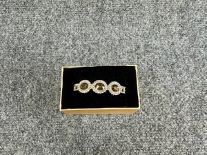 Monet Gold Tone Bracelet Oval Amber Rhinestones Box Signed